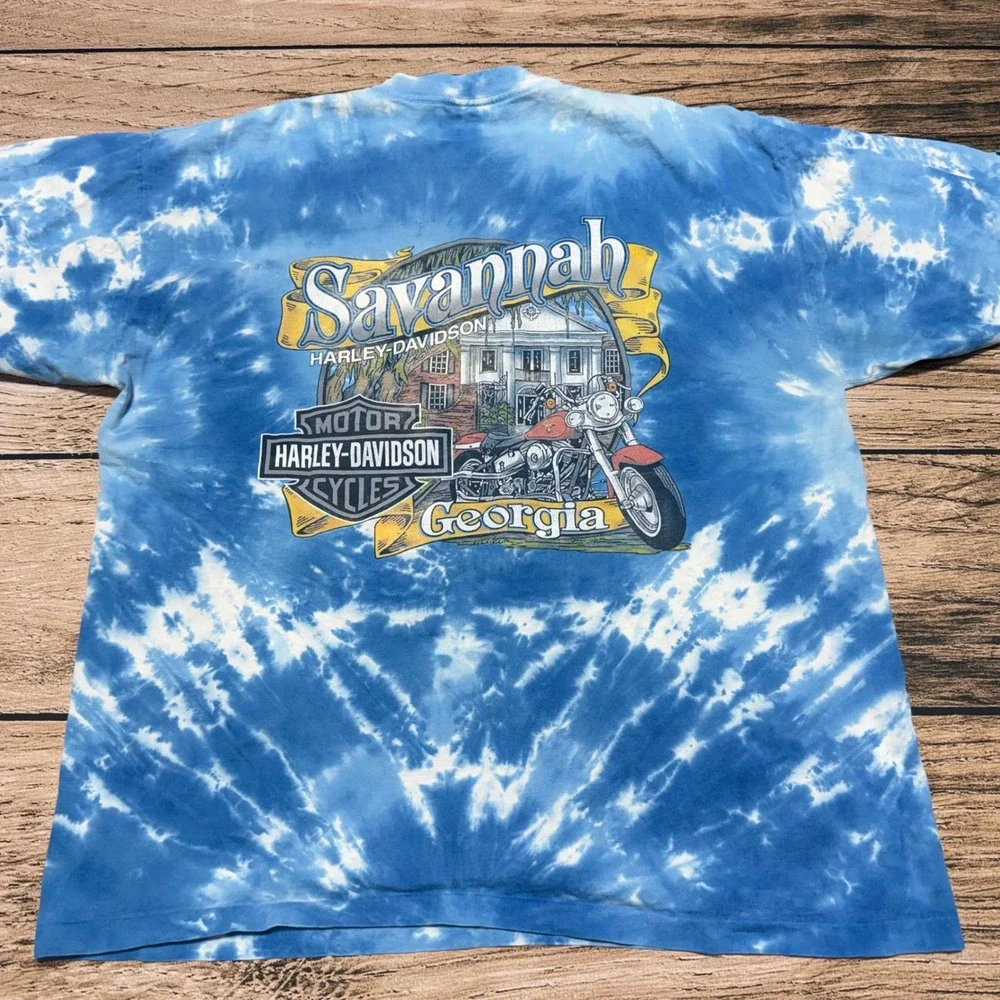 Harley-Davidson T-Shirt Mens XL Blue Tie Dye Savannah Georgia Biker Motorcycle - Picture 2 of 7